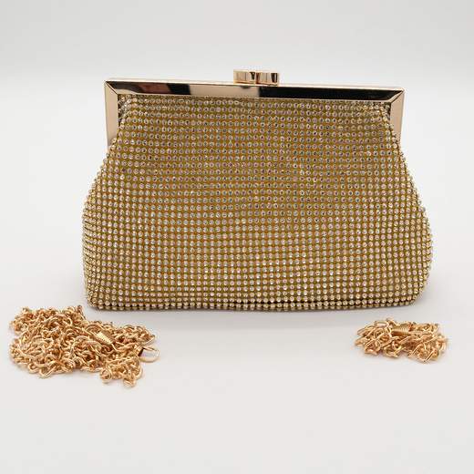 MICHELLE MOON Pochette da Cerimonia in Oro con Strass e Tracolle V6056-ORO