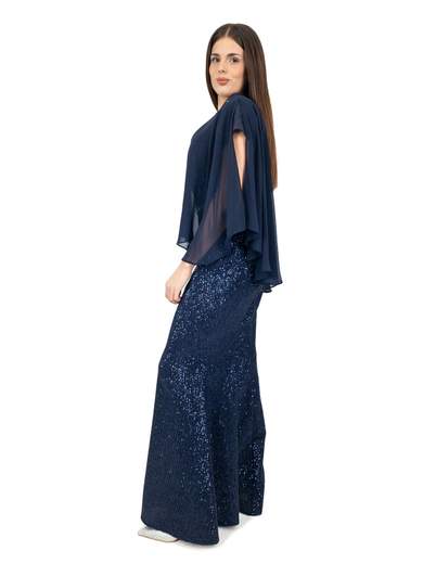 Vestito da cerimonia elegante lungo con paillettes e mantella staccata