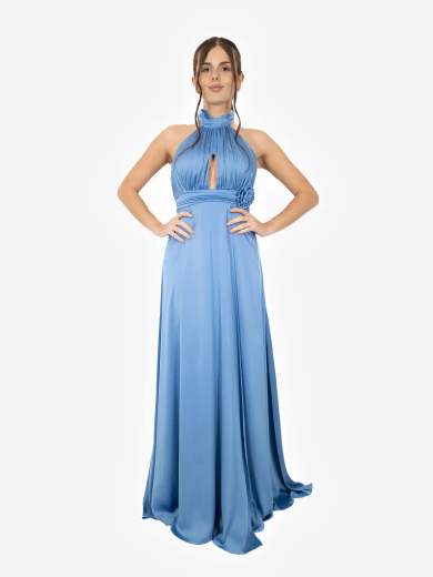 STRABELLO CERIMONIA Abito lungo da cerimonia in raso con scollo all’americana e spacco A29699-4398-ARINA