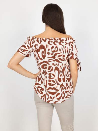 Bucle Blusa Spalle Scoperte A Fantasia Donna Maniche Corte In Viscosa