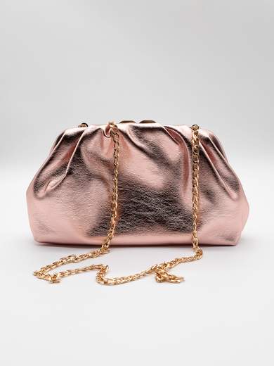 Shiny Champagne Evening Clutch Bag with Chain Strap