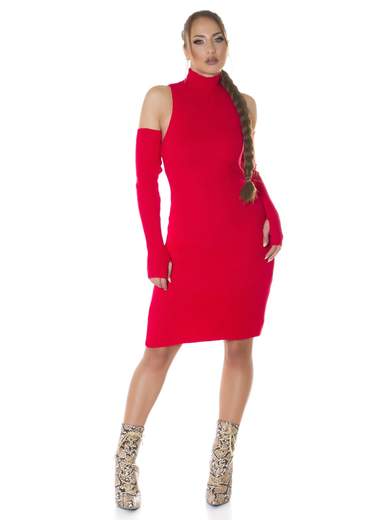 KOUCLA Abito Sexy in Maglia Fine con Guanti e Collo Alto 0000PU6812