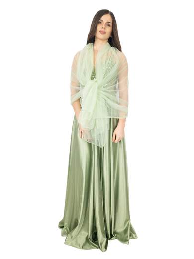Long formal dress with embellished bodice and slit
