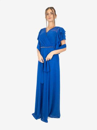 Abito curvy da cerimonia lungo con strass e stola – Taglie comode