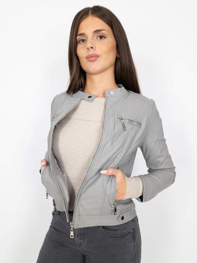 Giacca Ecopelle Corta Donna Slim Fit Con Manica Lunga E Zip