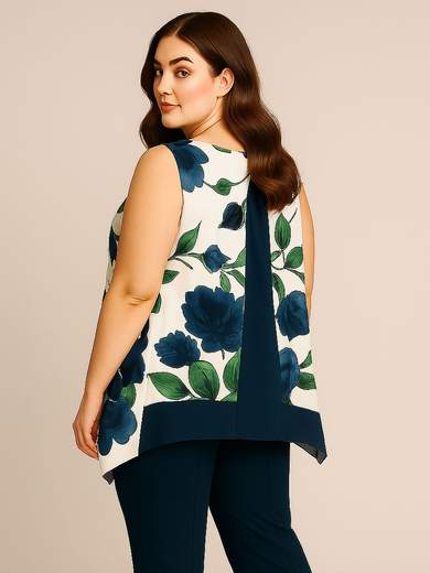 Curvy Girl Blusa curvy smanicata a fantasia floreale con taglio asimmetrico T5353T5F