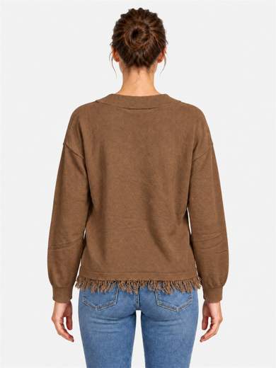 Maglione Scollo a V in Misto Lana con Frange