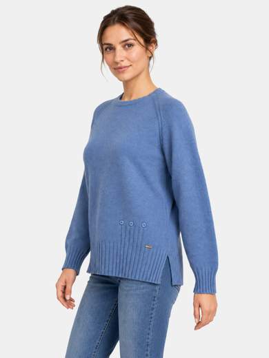 Viscose Blend Crew Neck Sweater with Decorative Buttons