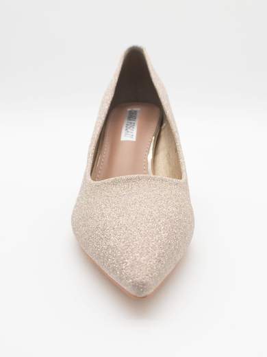 Gold glitter pumps with 7.5 cm hourglass mid-heel