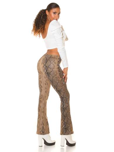 High-Waisted Bootcut Faux Leather Snake Print Pants