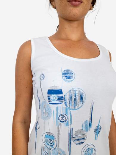 PERLARARA Canotta donna in cotone con stampa a cerchi e dettagli brillanti C112