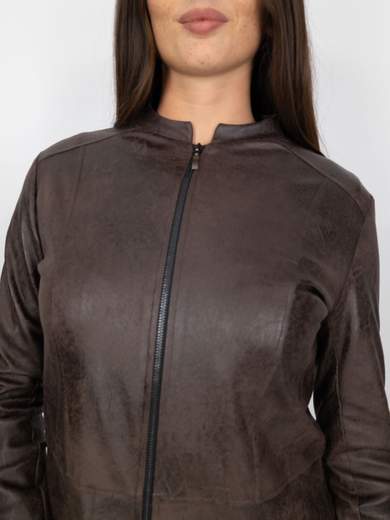 Giacca Ecopelle Donna Corta Con Zip E Maniche Lunghe