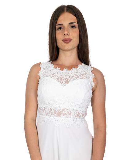 abito da sposa economico semplice bianco con corpetto in pizzo