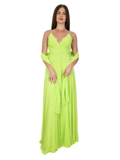 Abito lungo cerimonia elegante stile impero con scollo a V
