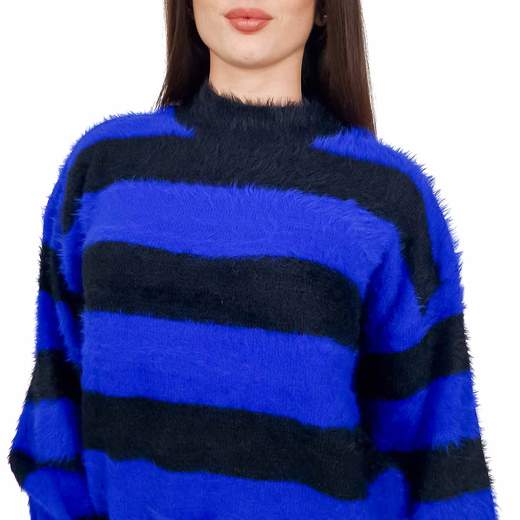 STRABELLO Pullover Donna Morbido a Righe Lupetto Peloso Inverno