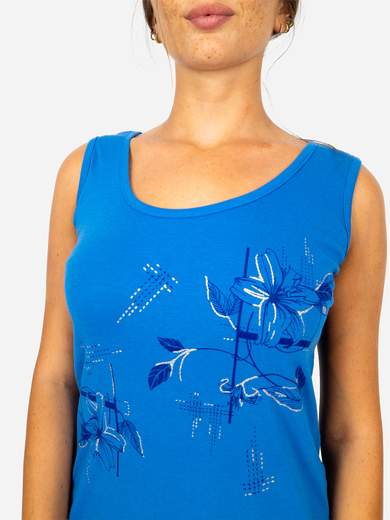PERLARARA Canotta donna in cotone con stampa fiore e glitter Perlarara Made in Italy C102-25