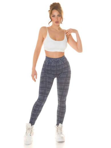 Leggings Sexy a Vita Alta con Motivo a Quadri