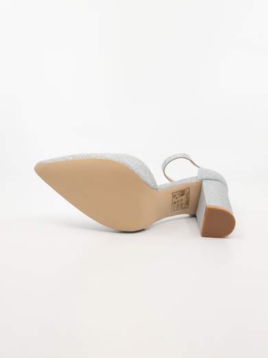 Décolleté argento glitterato con tacco largo e cinturino