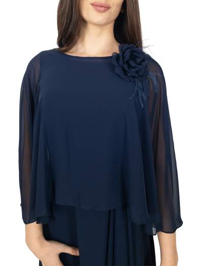 Long formal dress with detachable cape and removable brooch