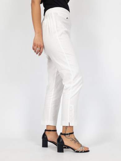 Pantaloni Estivi Donna Misto Lino Vita Alta Con Elastico