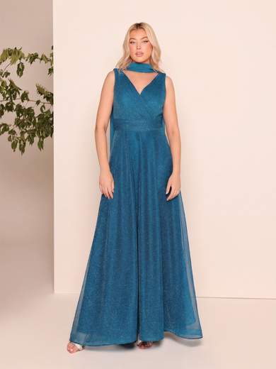 Bianca Brandi Curvy Long Glitter Curvy Formal Dress with Stole – Calibrated Sizes 29761M