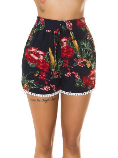 KOUCLA Pantaloncini estivi a vita alta con stampa floreale e bordo in pizzo 0000KH55-A