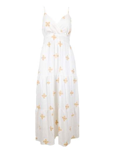 Vestito estivo lungo donna con scollo incrociato e balza