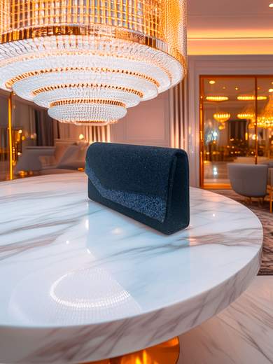 MICHELLE MOON Pochette da Cerimonia Blu Lurex con Patella Glitterata e Catenella Removibile XX3505-BLU