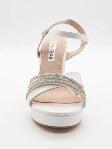 Chiara Foscari Sandalo da cerimonia bianco con strass e tacco largo A37-386-BIANCO