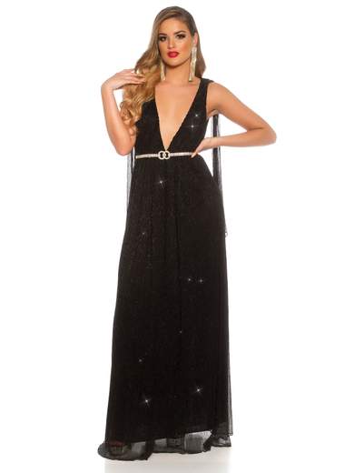 Abito lungo glitterato con scollatura profonda