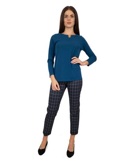 Blusa girocollo elegante tinta unita donna maniche lunghe