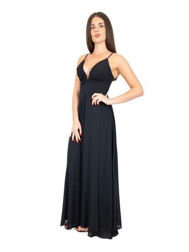Abito Elegante Donna Da Sera Lungo Nero Con Spacco