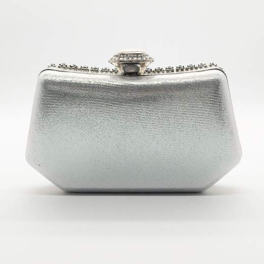 Pochette da cerimonia con strass argento e chiusura gioiello