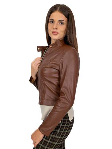 STRABELLO Giubbino Ecopelle Donna Corto Con Zip E Collo Alla Coreana