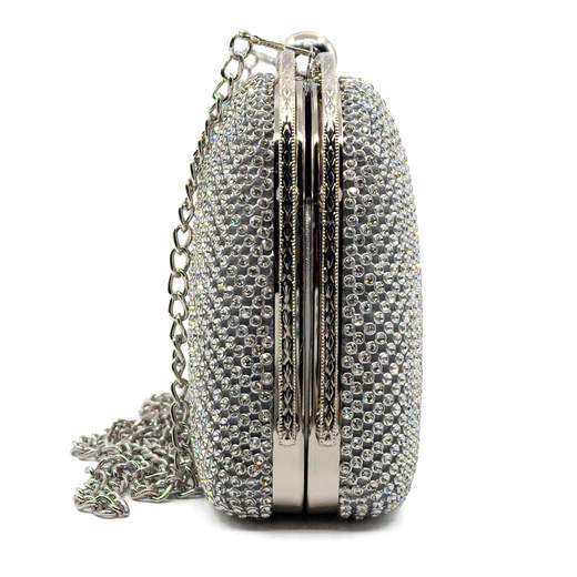 Pochette Argento Da Cerimonia Con Strass Rigida A Mano O Tracolla