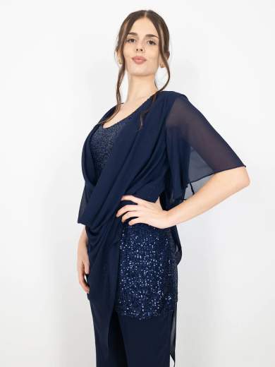 Completo elegante curvy con casacca, pantalone e stola da cerimonia