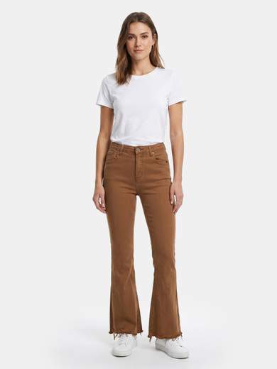 Women's Stretch Crop Flare Jeans with Asymmetric Hem 3D-6826