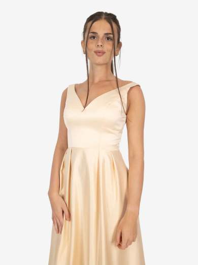 BIANCA BRANDI Abito lungo da cerimonia in raso con tasche e stola 29286