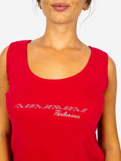 PERLARARA Canotta donna in cotone con logo Perlarara e strass C52