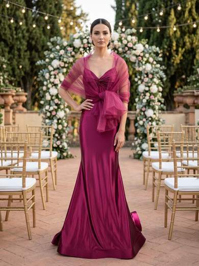 Abito Lungo a Sirena in Raso per Cerimonia con Stola Inclusa