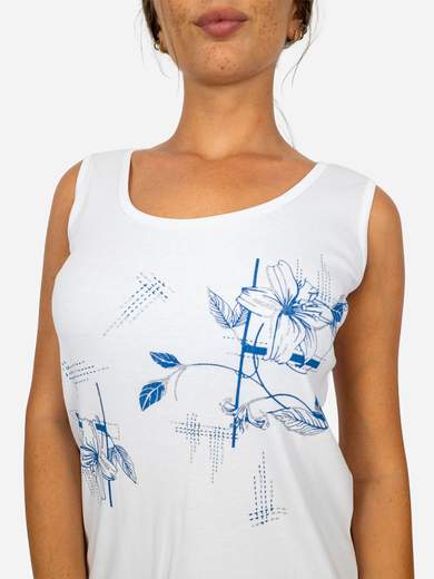PERLARARA Canotta donna in cotone con stampa fiore e glitter Perlarara Made in Italy C102-25
