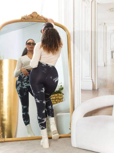 Leggings Sexy in Batik a Vita Alta con Cucitura Arricciata