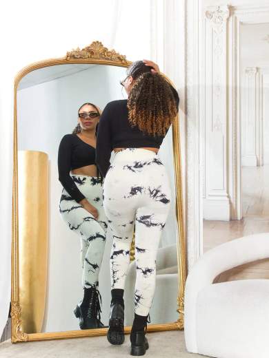 Leggings Sexy in Batik a Vita Alta con Cucitura Arricciata