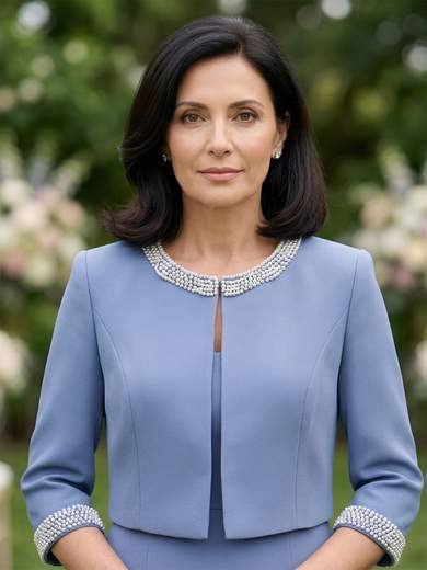 Abito da Cerimonia Tubino con Giacca e Ricami in Perle