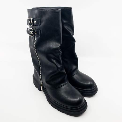Stivali Donna Bassi Invernali Neri Con Zip Punta Tonda