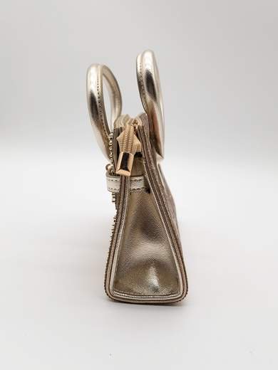 Gold Evening Bag with Rhinestones and Chain Shoulder Strap