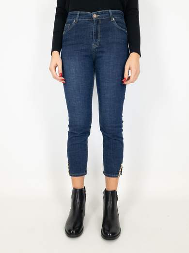 Emanuela Costa Jeans Capri Donna Vita Alta Con Spacchetto E Strass