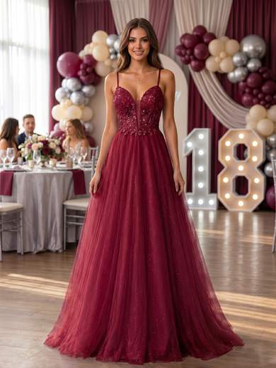 STRABELLO CERIMONIA Abito Lungo Principessa in Tulle Glitterato 9465hc