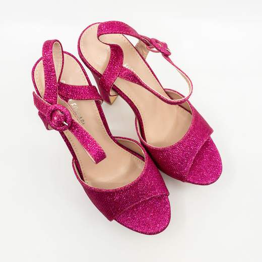 Chiara Foscari Sandali Fucsia Eleganti Glitterati  Con Tacco Alto E Plateau AHH-136-FUCSIA