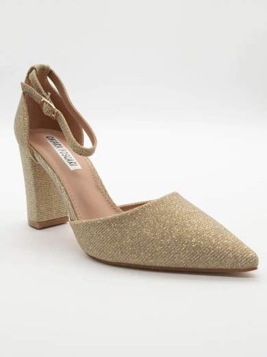 Gold Décolleté with Ankle Strap and 8.5 cm Block Heel